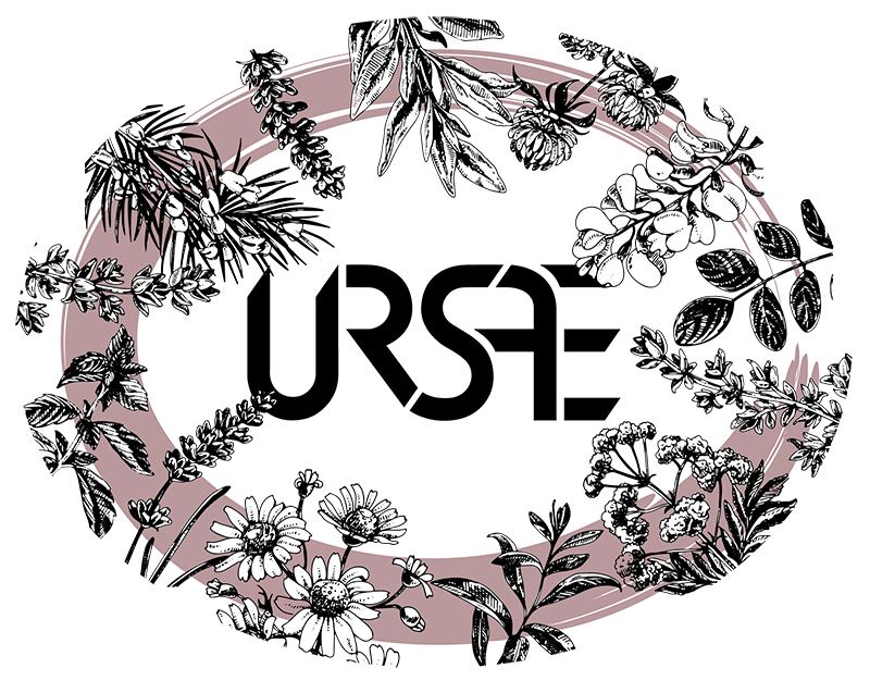 ursae logo with illustrations of herbs around it in a circle.